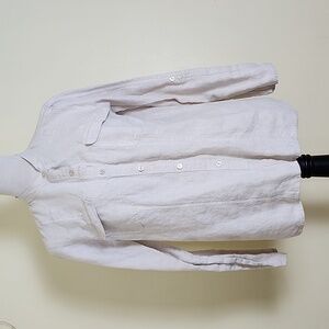 Madison & Max Women's Classic 100% Linen Beige Long Sleeve Button Down Blouse